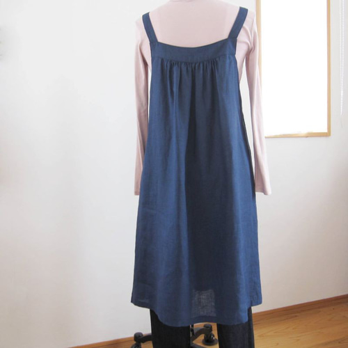 再販》リネン ネイビー＊エプロンワンピース ワンピース M's