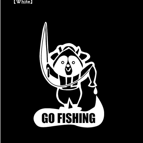 アウトドア 釣りをするタヌキのカッティングステッカー 室内・屋外用