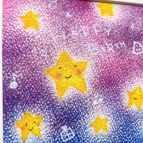 【ハッピーバースデイ ピスケス】直筆　絵画　原画   ジルコニア  送料無料 原画 【誕生日の絵】 ハッピーバースデー 癒し ホスピタルアート