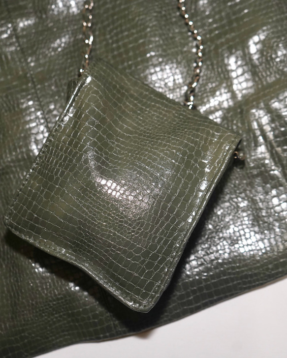 Croco-Touch Leather Mini Skirt  mini bag SET ミニスカート 緑 カジュアル 8枚目の画像