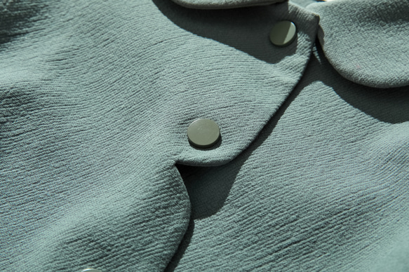 美しいシルエットのコットンリネン ジャケット　灰みの青緑色　230916-1 4枚目の画像