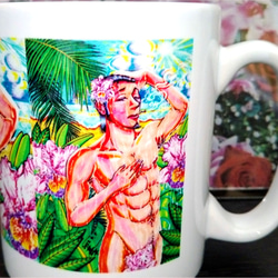 ハワイアンマグカップ（ヌード男性・カトレア）ヴィンテージ・アンティーク 1枚目の画像