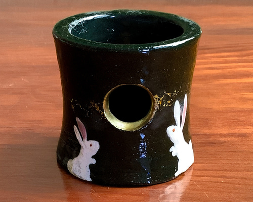 楽入窯◇月うさぎ 蓋置◇楽焼 茶道具 手描き 秋 立体・オブジェ 楽入