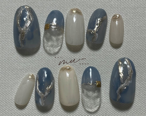 ネイルチップ(うねうねブルー ニュアンスネイル) ネイルチップ（つけ爪