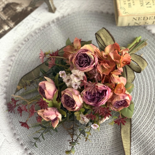 ドライ風ローズのスワッグ/アンティーク/リビング/プレゼント/秋色  