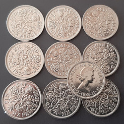 エリザベス女王の幸せのシックスペンス イギリス 10枚セット ラッキー6ペンス 本物古銭英国コイン  美品です 2枚目の画像