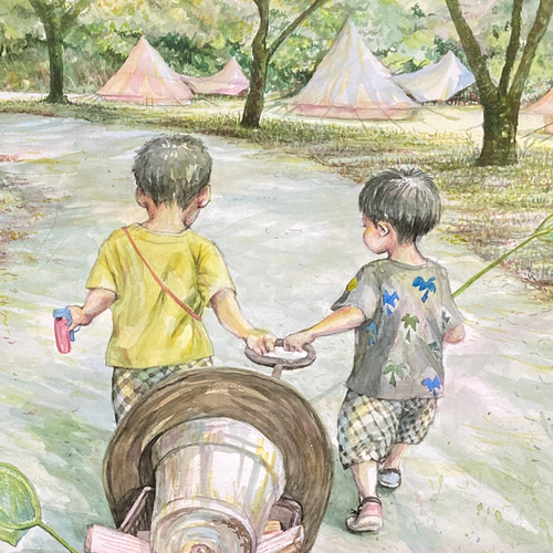 送料無料「夏の思い出」透明水彩原画F30サイズ額装込み 絵画 送料無料「夏の思い出」透明水彩原画F30サイズ額装込み 絵画