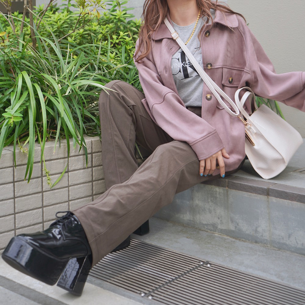 High Waist Stretch Pants（mocha brown） ワイドパンツ ブラウン 茶色　 カジュアル