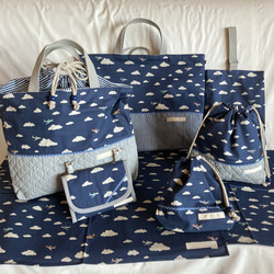 オーダーOK】入園入学セット67飛行機と雲☆手提げ上履き給食お着替え