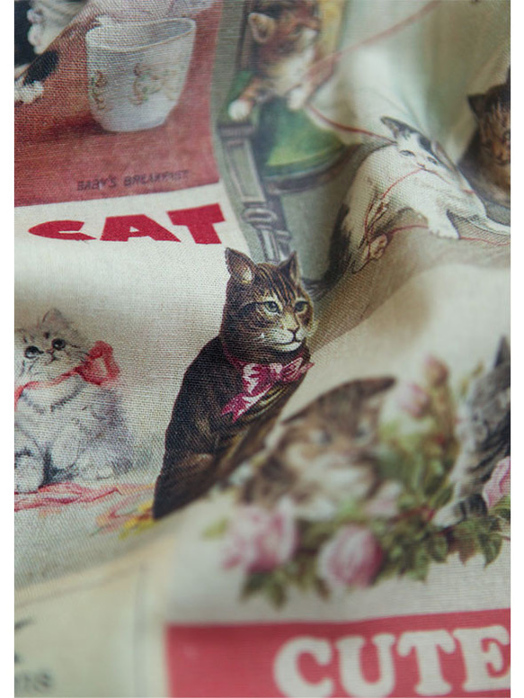 ヴィンテージ コラージュ デザイン 猫柄 レトロキャット コットン生地 45㎝単位カット Retro Cat 5枚目の画像
