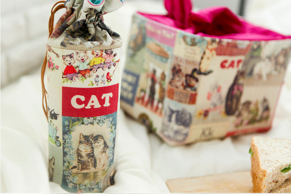 ヴィンテージ コラージュ デザイン 猫柄 レトロキャット コットン生地 45㎝単位カット Retro Cat 7枚目の画像