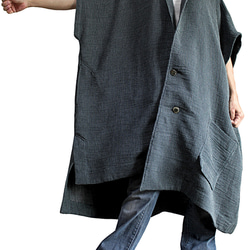 刺し子風柔らかコットンの半袖コート（JFS-176-01） 5枚目の画像
