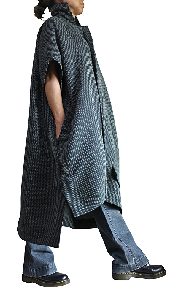 刺し子風柔らかコットンの半袖コート（JFS-176-01） 3枚目の画像
