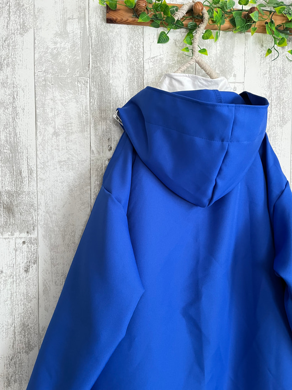 春秋軽い綺麗ブルー色やわらかいツイル軽いナイロンフードジャケット 5枚目の画像