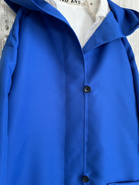 春秋軽い綺麗ブルー色やわらかいツイル軽いナイロンフードジャケット 3枚目の画像