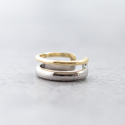 2WAY／バイカラーリング&イヤーカフ"Golden Silver Dual Line Ring" 第4張的照片