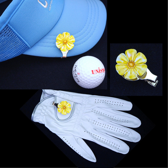 ゴルフマーカー クリップタイプ （イエロー 六弁花） ○ クロース