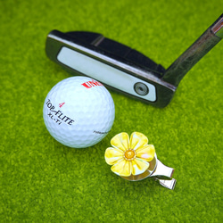 ゴルフマーカー　クリップタイプ　（イエロー 六弁花）　●　クロースフラワーアクセサリー 3枚目の画像
