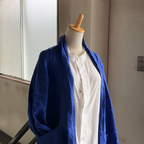 LINEN羽織　French Linen100%　Royal Blue 晴れやかブルー　01112 4枚目の画像