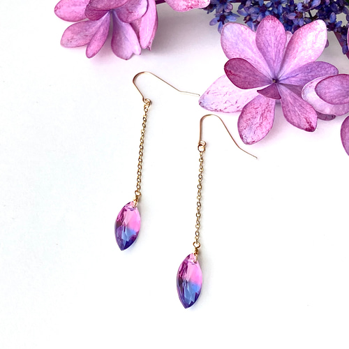 1299円注文可能●パープル色ハンドメイド　ロング紫ピアス　イヤリング可　アシメ 1299円注文可能○パープル色ハンドメイドロング紫ピアスイヤリング可アシメ