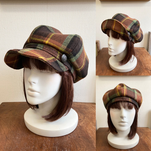 ウール混合 チェック柄 キャスケット Wool check casquette2 / ウール地チェック柄キャスケット