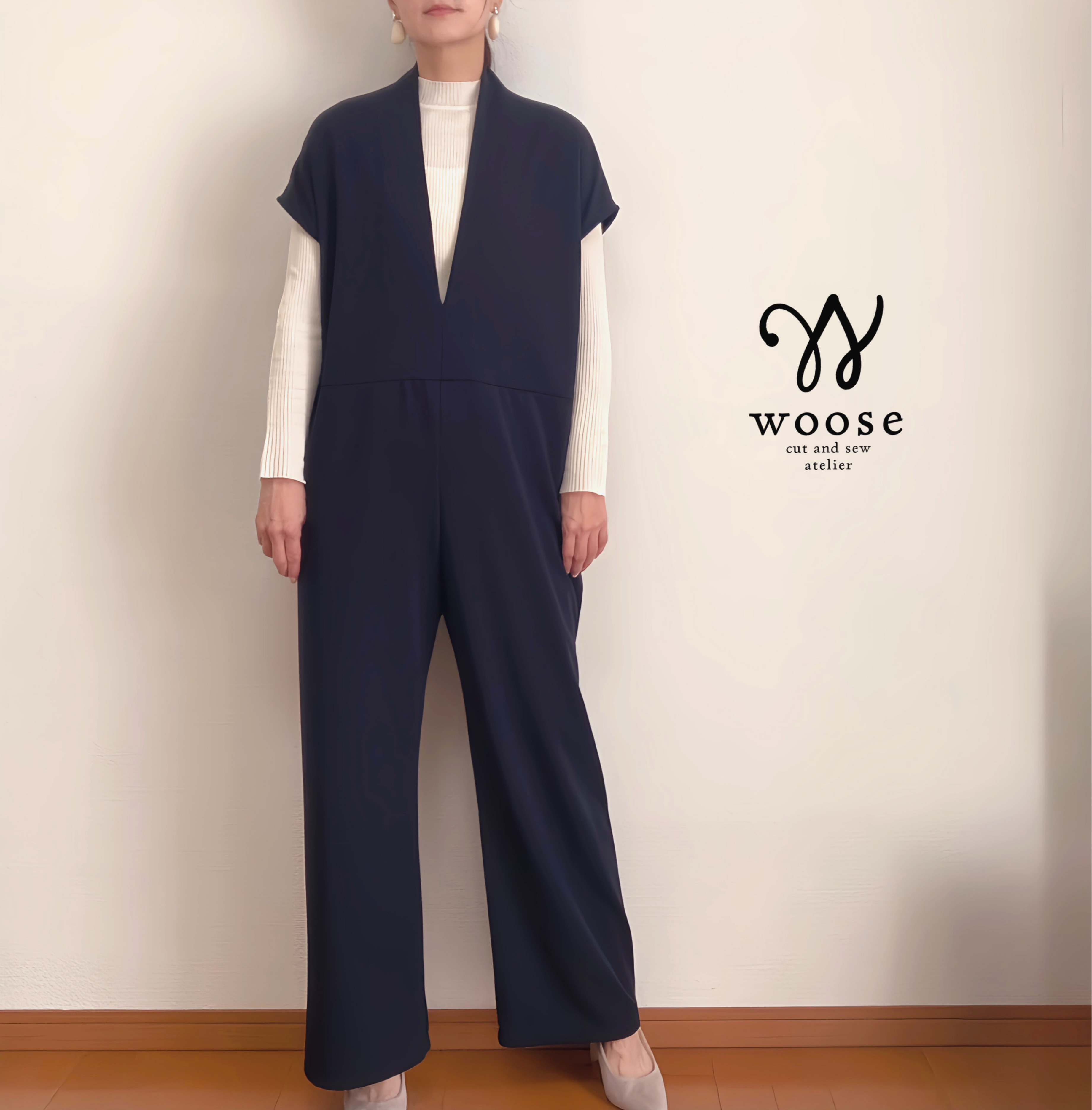 オールシーズンOK 『大人設計』スタイリッシュなサロペット〜部屋着のような着心地〜伸縮ジョーゼット【受注製作】