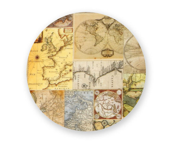 ヴィンテージ コラージュ モダーン風地図 アンティークマップ コットンリネン 45㎝単位カット Retro Map 2枚目の画像