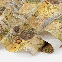ヴィンテージ コラージュ モダーン風地図 アンティークマップ コットンリネン 45㎝単位カット Retro Map 6枚目の画像