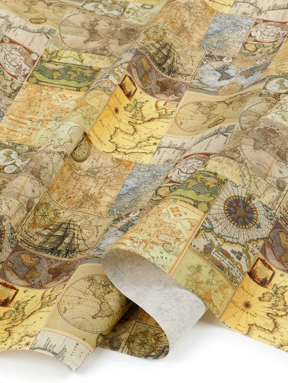 ヴィンテージ コラージュ モダーン風地図 アンティークマップ コットンリネン 45㎝単位カット Retro Map 1枚目の画像