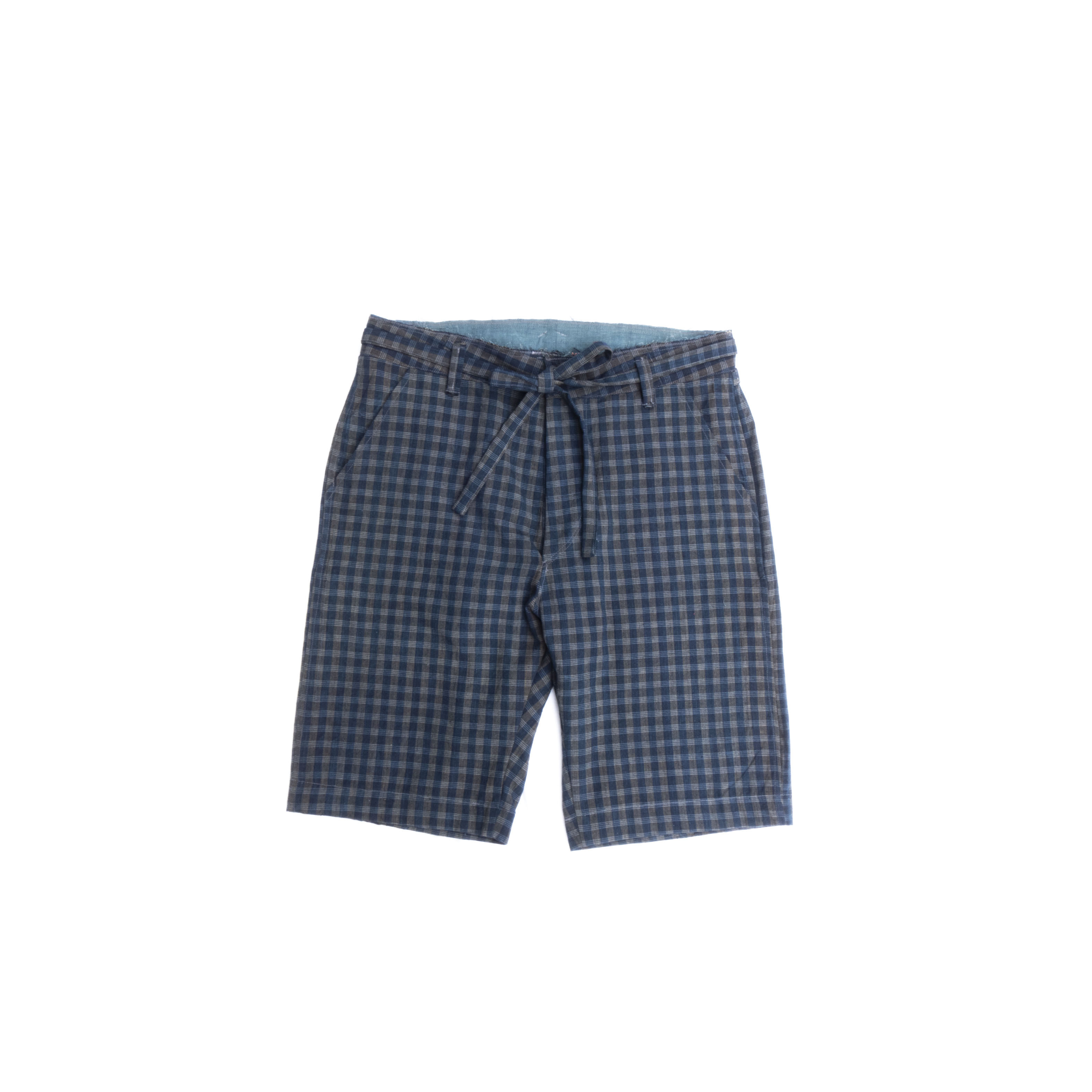 藍染チェック、コットン、野良着リメイクショートパンツ オリジナルサンプル MZ original