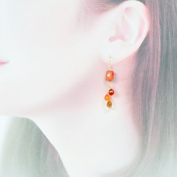 14kgf/【秋季色】日光石x黃水晶耳環 第5張的照片