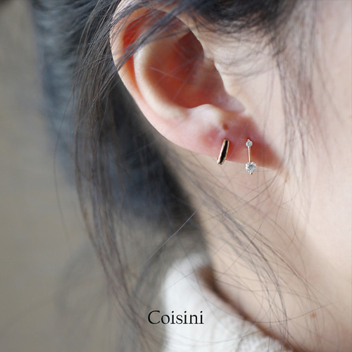 ダブルダイヤフープピアス ジルコニアフープピアス 14Kゴールド