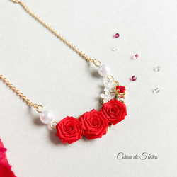 赤い薔薇とパールのネックレス　つまみ細工　正絹羽二重　シルク　 6枚目の画像
