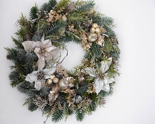 再販】クリスマスリース2023 シャンパンゴールド 大人っぽく上品