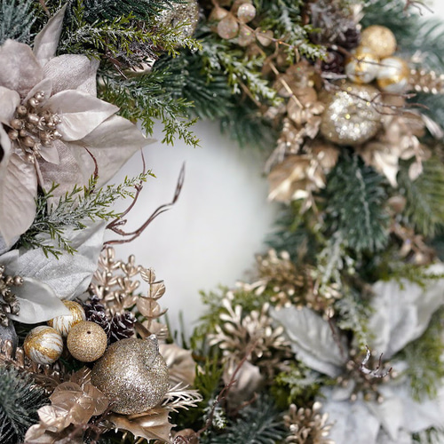 再販】クリスマスリース2023 シャンパンゴールド 大人っぽく上品な特大