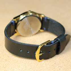 [ CITIZEN/Falconリメイク腕時計 ]　革：栃木レザー、オイルプルアップ・ブラック　糸：フランス産リネン糸 3枚目の画像