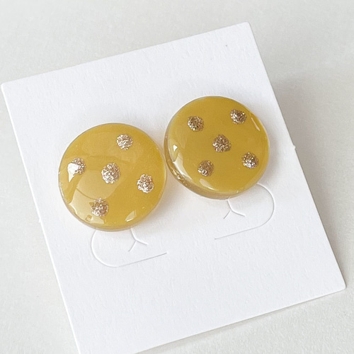 イエロー キラキラ ドット ゴールド ピアス ステンレス 丸 水玉