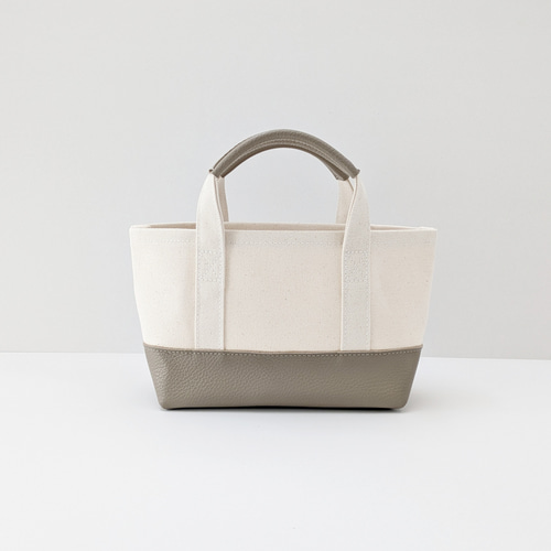 【A】帆布トートバッグ横長S＆横長SS＆横長ミニ order作品 革×帆布 ｜横長トートSS｜イタリアンレザー×倉敷織｜グレージュ×生成り