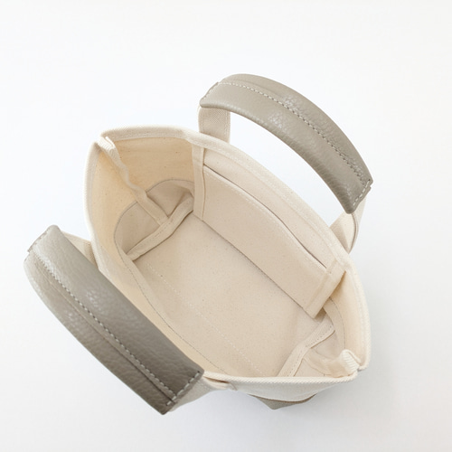 【A】帆布トートバッグ横長S＆横長SS＆横長ミニ order作品 革×帆布 ｜横長トートSS｜イタリアンレザー×倉敷織｜グレージュ×生成り