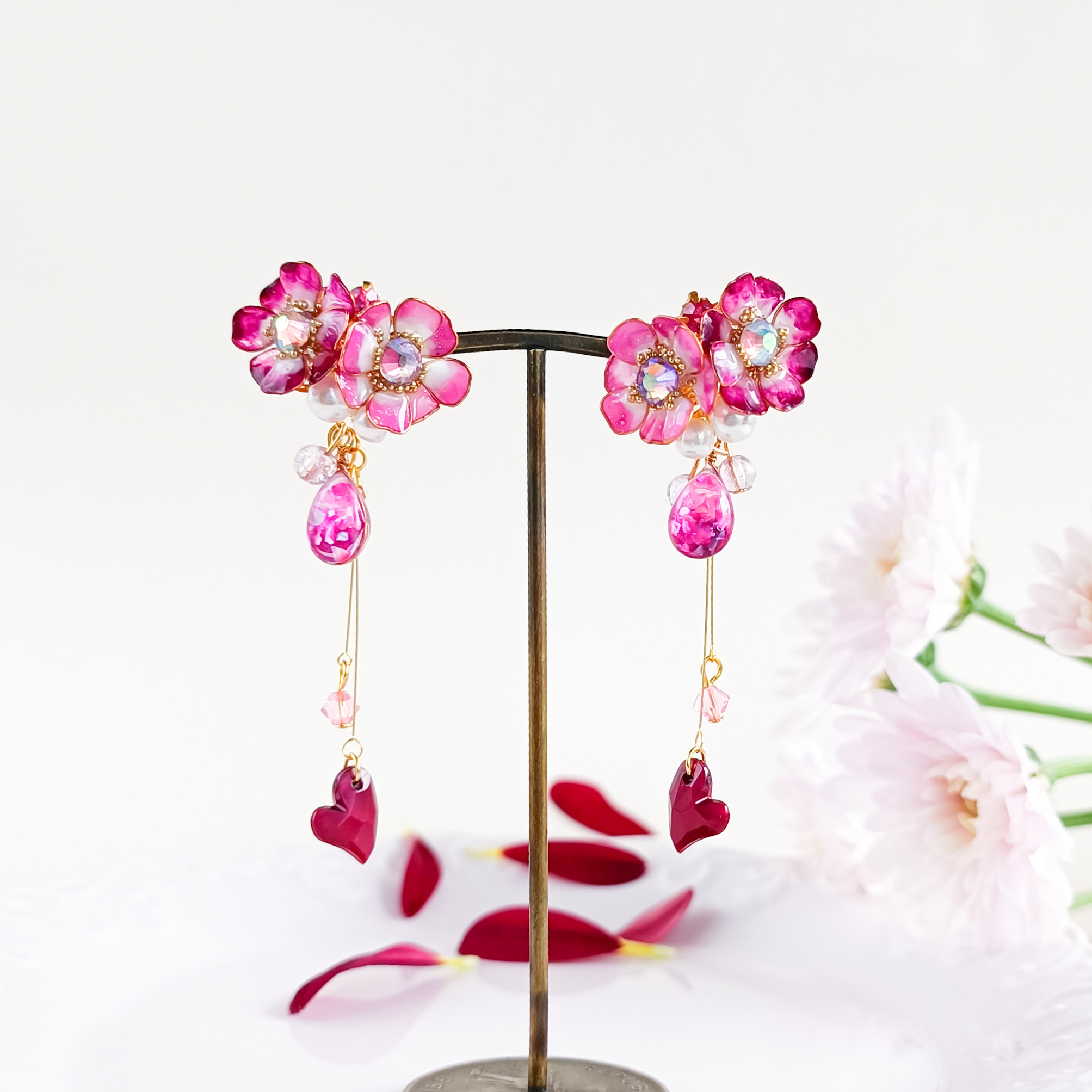 ☆❤️ 雫　花　ワイヤー　桜　しずく　ジルコニア　ピアス　イヤリング　ハンドメイド ☆❤️ 雫 花 ワイヤー 桜 しずく ジルコニア ピアス イヤリング