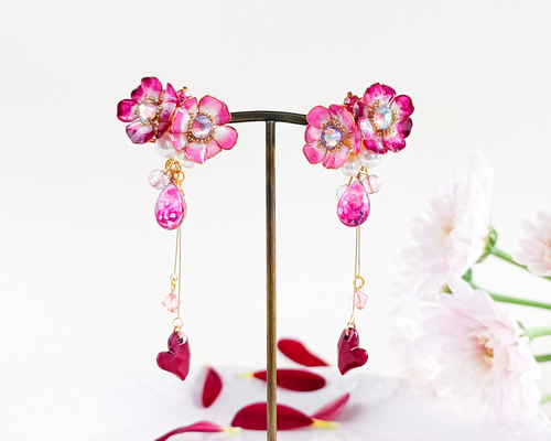 cosmos * コスモス * ピンク × レッド * ♡ ハート 雫 * ピアス