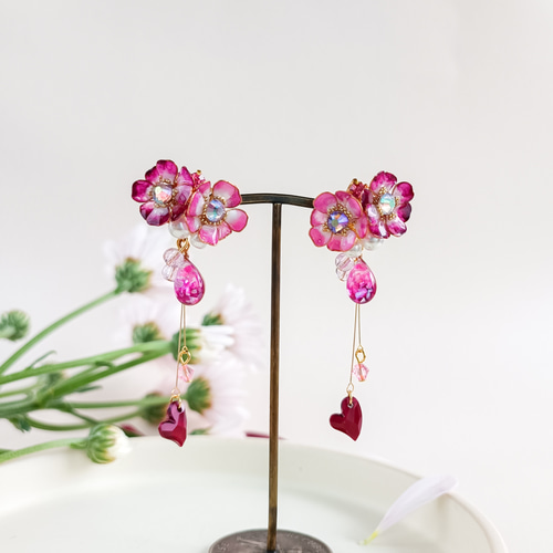☆❤️ 雫　花　ワイヤー　桜　しずく　ジルコニア　ピアス　イヤリング　ハンドメイド ☆❤️ 雫 花 ワイヤー 桜 しずく ジルコニア ピアス イヤリング