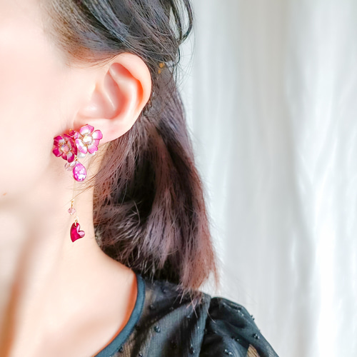 cosmos * コスモス * ピンク × レッド * ♡ ハート 雫 * ピアス