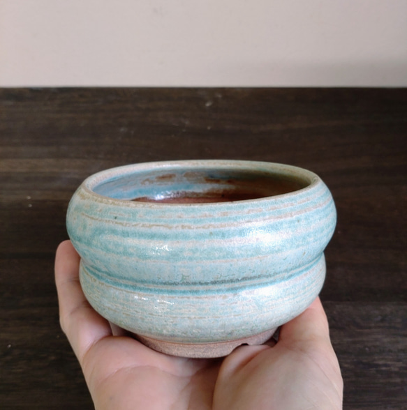 陶器の植木鉢　「山葵色」 2枚目の画像