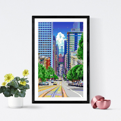 アートポスター】サンフランシスコ カリフォルニアストリートの街並み