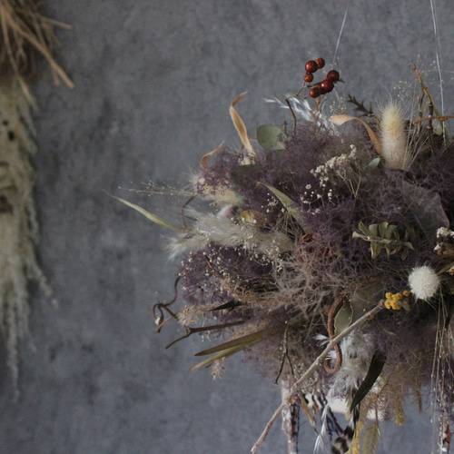 wreath「鳥のおすそわけ」№4 スモークツリーのフライングリース№4