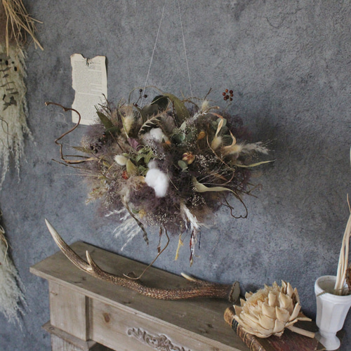 スモークツリー　フライングリース　ドライフラワーリース wreath「鳥のおすそわけ」№4 スモークツリーのフライングリース№4