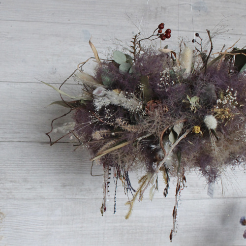 wreath「鳥のおすそわけ」№4 スモークツリーのフライングリース№4