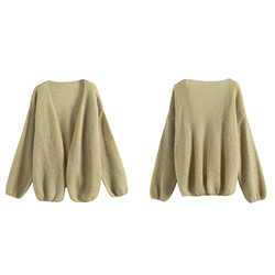 モヘア＊ウール混紡セーター　ウールカーディガン　ウール羽織り　白と黄緑色　フリーサイズ#323 19枚目の画像