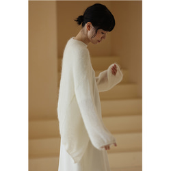 モヘア＊ウール混紡セーター　ウールカーディガン　ウール羽織り　白と黄緑色　フリーサイズ#323 16枚目の画像
